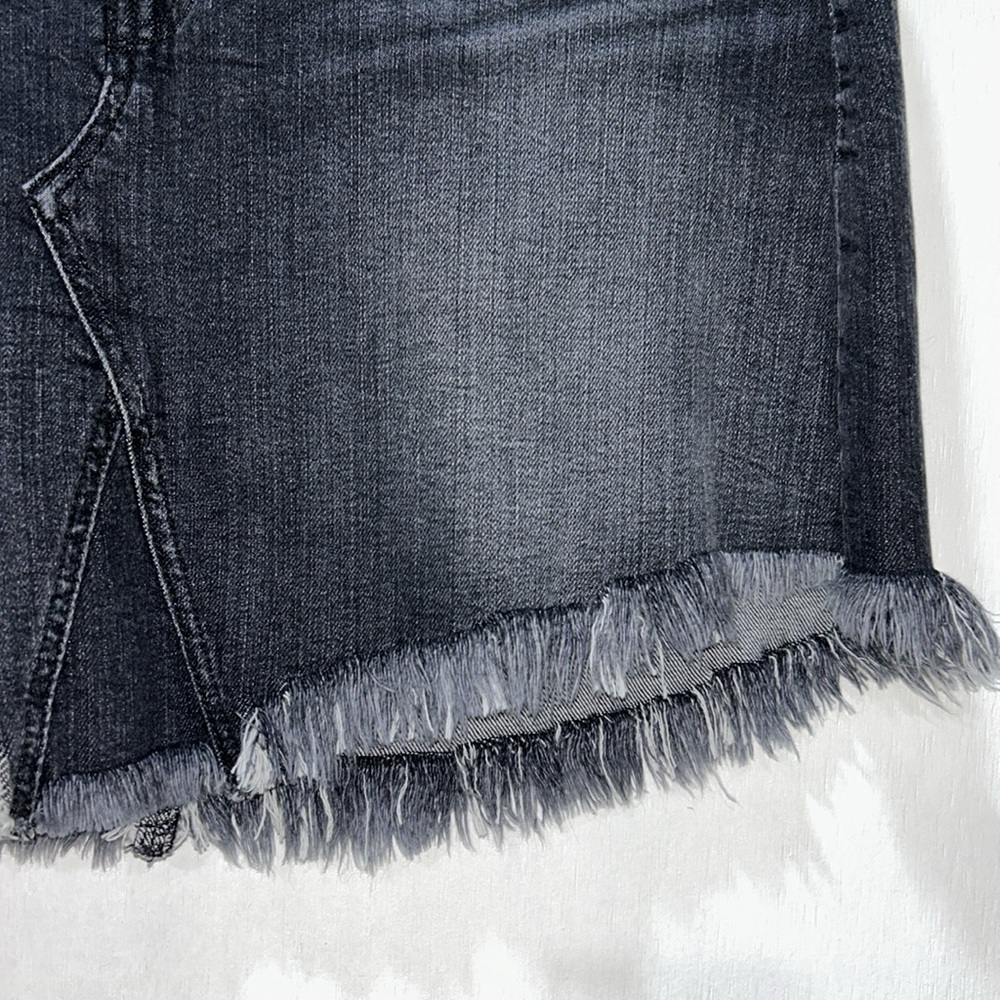 7 FOR ALL KIND WOMENS BLACK FRAYED HEM DENIM MINI SKIRT Sz 32 - Picture 4 of 7
